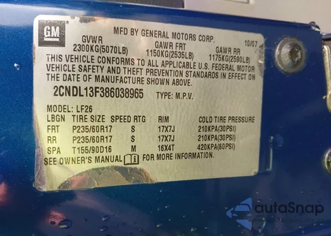 2008 Chevrolet Equinox Ls from USA, damaged, VIN 2CNDL13F386038965